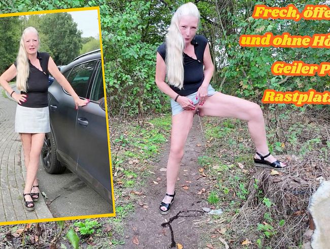 Frech, öffentlich und ohne Höschen! Geiler Public Rastplatz Piss!