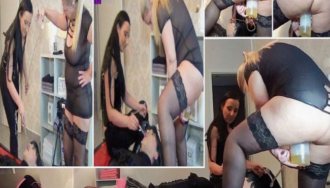 Lady Lucianas Trans-Sklavin mit Pisse abgefüllt!